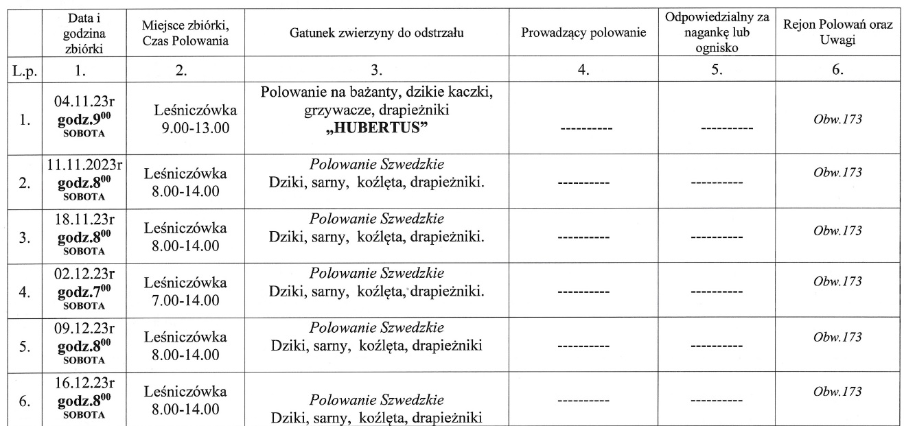 kalendarz polowań
